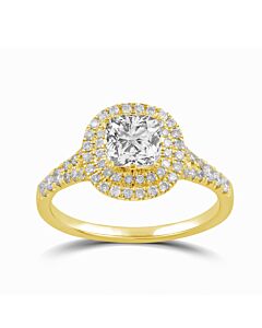 DiamondMuse 1.25 cttw Yellow Gold Plated Over Sterling Silver Cushion cut Swarovski Double Halo Diamond Engagement Ring