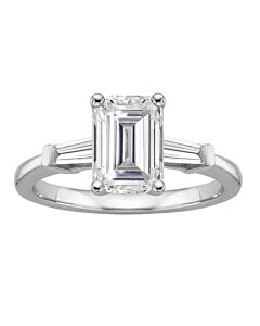 DiamondMuse 1.33 cttw Emerald Swarovski Three Stone Diamond Engagement Ring in Sterling Silver