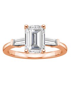 DiamondMuse 1.33 cttw Rose Gold Plated Over Sterling Silver Emerald Swarovski Diamond Three Stone Engagement Ring