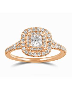 DiamondMuse 1.38 cttw Rose Gold Plated Over Sterling Silver Square Swarovski Double Halo Diamond Engagement Ring