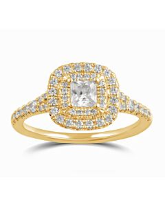 DiamondMuse 1.38 cttw Yellow Gold Plated Over Sterling Silver Square Swarovski Double Halo Diamond Engagement Ring