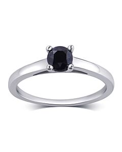 DiamondMuse 1.50 Carat Prong Setting Sterling Silver Solitaire Black Diamond Ring for Women