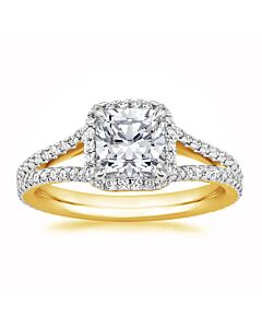 DiamondMuse 1.50 cttw Cushion Cut Swarovski Diamond Split Shank Gold Tone Sterling Silver Engagement Ring for Women