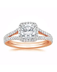 DiamondMuse 1.50 cttw Cushion Cut Swarovski Diamond Split Shank Pink Tone Sterling Silver Engagement Ring for Women