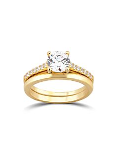 DiamondMuse 1.88 cttw Yellow Gold Plated over Sterling Silver Round Swarovski Diamond Solitaire Bridal Set