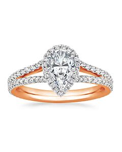DiamondMuse 1.90 cttw Pear Shape Swarovski Split Shank Sterling Silver Pink Tone Engagement Ring for Women