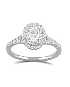 DiamondMuse 1 cttw Oval Swarovski Double Halo Diamond Engagement Ring in Sterling Silver