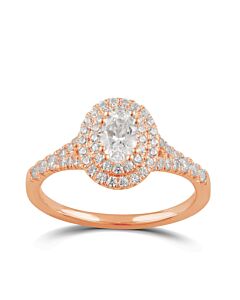 DiamondMuse 1 cttw Rose Gold Plated Over Sterling Silver Oval Swarovski Double Halo Diamond Engagement Ring