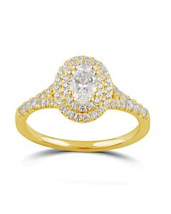 DiamondMuse 1 cttw Yellow Gold Plated Over Sterling Silver Oval Swarovski Double Halo Diamond Engagement Ring