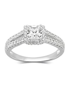DiamondMuse 2.00 cttw Sterling Silver Princess Cut Cubic Zirconia Split Shank Engagement Ring for Women