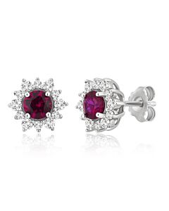 DiamondMuse 2.25 Carat T.W. Created Ruby and White Sapphire Sterling Silver Flower Earrings