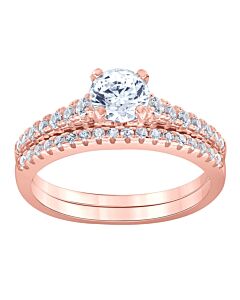 DiamondMuse 2.25 cttw Rose Gold Plated Over Sterling Silver Round Swarovski Diamond Solitaire Bridal Set