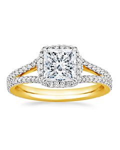DiamondMuse 2.60 cttw Square Swarovski Diamond Split Shank Gold Tone Sterling Silver Engagement Ring for Women