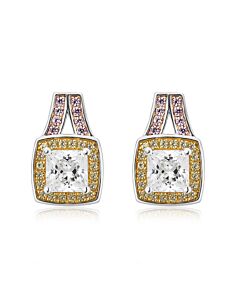 DiamondMuse 2.75 Carat T.W. Created Pink, Yellow & White Cubic Zirconia Square shape Earrings in Sterling Silver