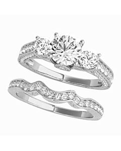 DiamondMuse 2.88 cttw Three Stone Round Swarovski Diamond Bridal Set in Sterling Silver