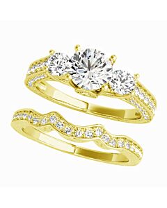 DiamondMuse 2.88 cttw Yellow Gold Plated Over Sterling Silver Round Swarovski Three Stone Diamond Bridal Set