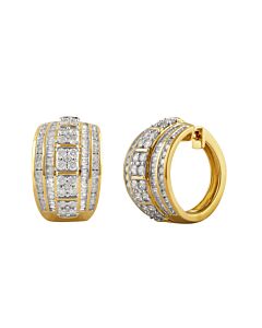 DiamondMuse 3.00 Carat T.W. Yellow Gold Over Sterling Silver Diamond Huggie Hoop Earrings for Women