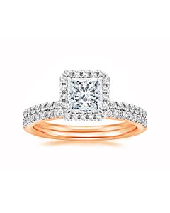 DiamondMuse 3.00 cttw Square Swarovski Diamond Plated Halo Bridal Set in Rose Tone Over Sterling Silver