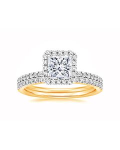 DiamondMuse 3.00 cttw Square Swarovski Diamond Plated Halo Bridal Set in Gold Tone Over Sterling Silver