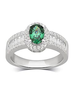DiamondMuse 3.00 cttw Sterling Silver Created Oval Emerald White Cubic Zirconia Engagement Ring for Women
