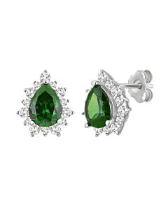 DiamondMuse 4.00 Carat T.W. Created Green Emerald and White Sapphire Pear stud Earrings in Sterling Silver