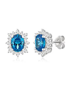 DiamondMuse 5.44 Carat T.W. Swiss Blue CZ and White Sapphire White Flower Women's Earrings in Sterling Silver