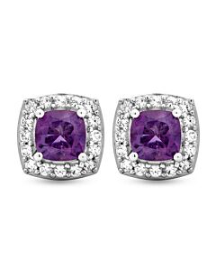 DiamondMuse Amethyst and Created White Sapphire Sterling Silver Earrings