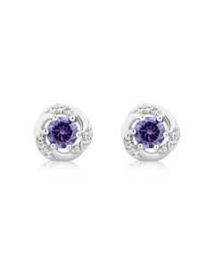 DiamondMuse Created Amethyst and White Sapphire Gemstone Sterling Silver Six Prong Stud Earrings for Women