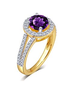 DiamondMuse Created Amethyst Gemstone Birthstone Sterling Silver Ring for Women