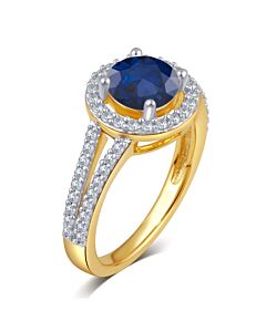DiamondMuse Created Blue and White Sapphire Gemstone Birthstone Sterling Silver Ring for Women