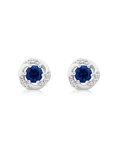 DiamondMuse Created Blue and White Sapphire Gemstone Sterling Silver Six Prong Stud Earrings for Women