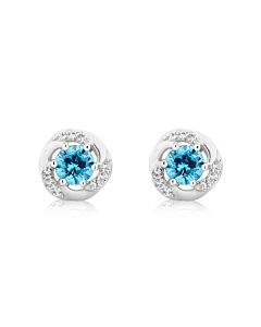 DiamondMuse Created Blue Topaz and White Sapphire Gemstone Sterling Silver Six Prong Stud Earrings for Women