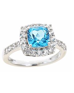 DiamondMuse Created Blue Topaz Birthstone Sterling Silver Ring for Women