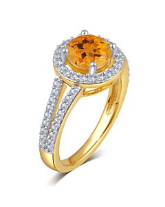 DiamondMuse Created Citrine Gemstone Birthstone Sterling Silver Ring for Women