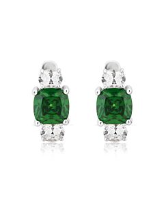 DiamondMuse Created Emerald and White Sapphire Gemstone Sterling Silver Hoop Earrings for Women