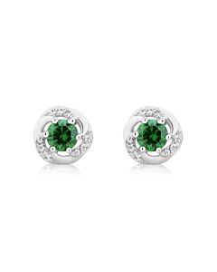 DiamondMuse Created Emerald and White Sapphire Gemstone Sterling Silver Six Prong Stud Earrings for Women