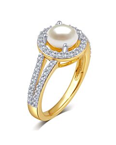 DiamondMuse Created Pearl Sapphire Gemstone Birthstone Sterling Silver Ring for Women