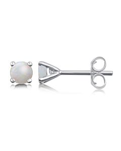 DiamondMuse Created Round Cut Opal Women's Four Prong Stud Earrings in Sterling Silver
