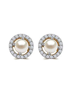 DiamondMuse Pearl and White Sapphire Birthstone Women's Earring in Sterling Silver
