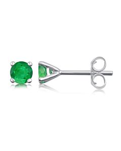 DiamondMuse Simulated Round Cut Emerald Women's Four Prong Stud Earrings in Sterling Silver