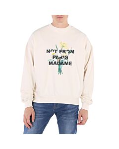 Drole De Monsieur Men's Cream Fleur Slogan Print Cotton Sweatshirt