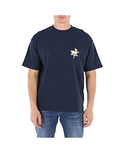 Drole De Monsieur Men's Navy Slogan Fleur Le T-Shirt