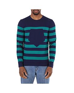 E. Zegna Navy/Teal Long Sleeve Stripe Sweater