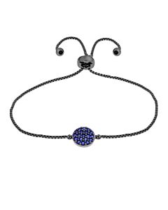 Elegant Confetti Women's 18K Black Gold Plated Blue CZ Simulated Diamond Circle Adjustable Bolo Bracelet