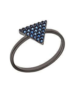 Elegant Confetti Women's 18K Black Gold Plated Blue CZ Simulated Diamond Pave Stackable Triangle Ring