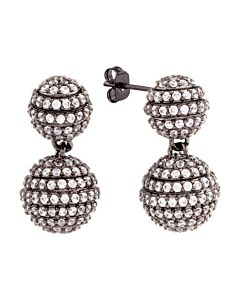 Elegant Confetti Women's 18K Black Gold Plated CZ Simulated Diamond Pave Ball Drop Statement Earrings