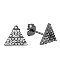 Elegant Confetti Women's 18K Black Gold Plated CZ Simulated Diamond Pave Triangle Stud Earrings