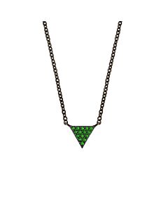 Elegant Confetti Women's 18K Black Gold Plated Green CZ Simulated Diamond Pave Mini Triangle Pendant Necklace