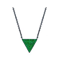 Elegant Confetti Women's 18K Black Gold Plated Green CZ Simulated Diamond Pave Triangle Pendant Necklace