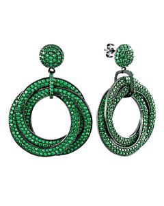 Elegant Confetti Women's 18K Black Gold Plated Green CZ Simulated Diamond Pave Statement Triple Ring Drop Earrings